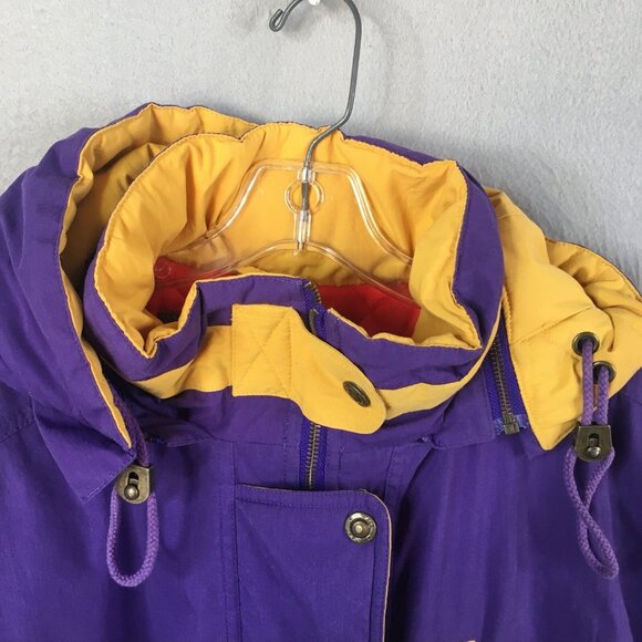 Vintage East West Puffer Coat Womens Medium Purple Yellow Adorondak Ski Jacket - Picture 10 of 16